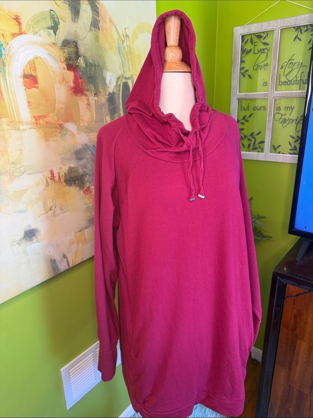 tek gear Fuchsia Cowl Neck Hooded Tunic Sweater